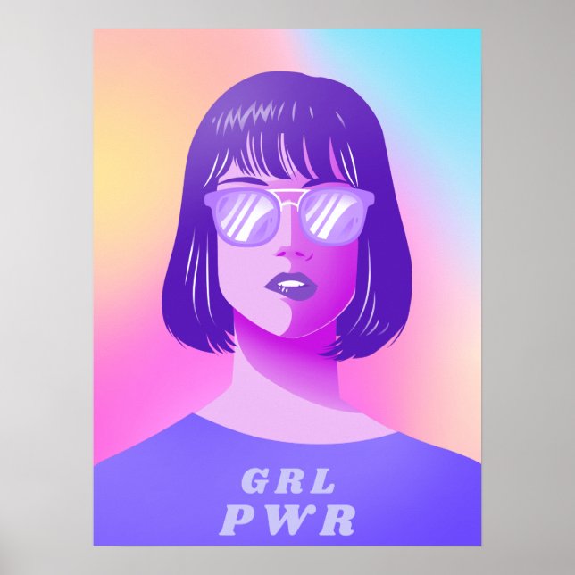 GRL Power Typography & Girl Feminist Purple Hair   Poster (Front)