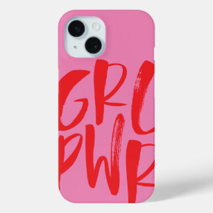 GRL PWR, girl power, feminism in pink and red iPhone 15 Case