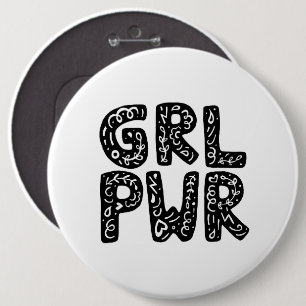 GRL PWR Girl Power Typography Art 6 Cm Round Badge