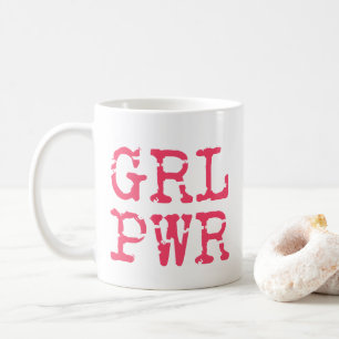 GRL PWR girlpower - Hot Pink Typewriter Typography Coffee Mug