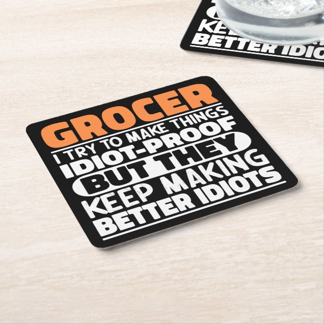 Grocer I Try To Make Things Funny Sayings Grocer Square Paper Coaster (Angled)