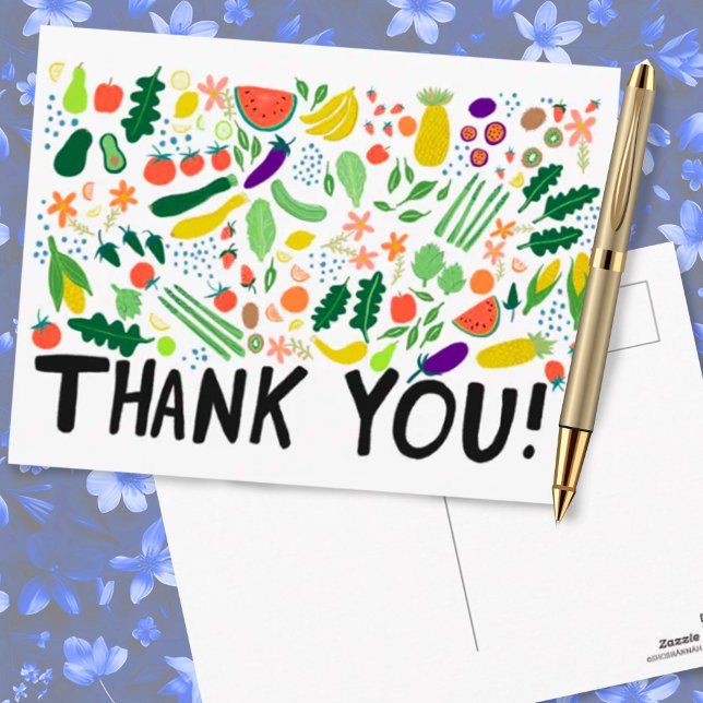Groceries Fruits Veggies Colourful Thank You Postcard (Fruits and vegetables thank you postcard. Customize with your own text
)