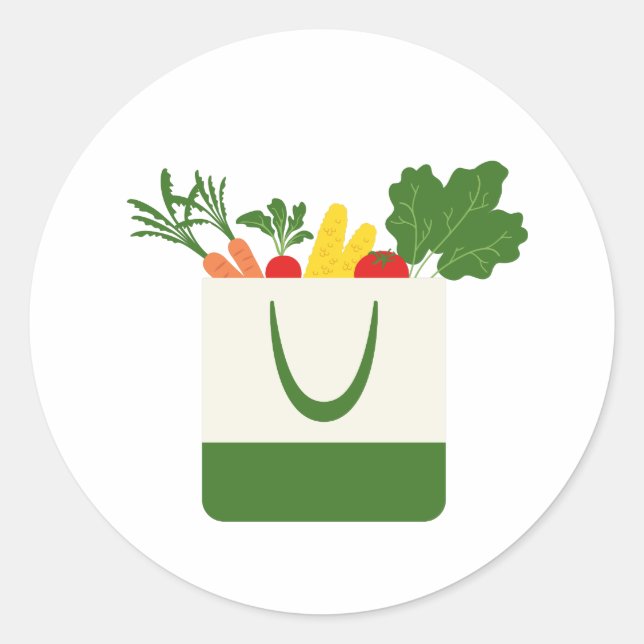 Grocery Bag & Veggies Classic Round Sticker (Front)