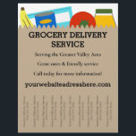 Grocery Delivery Service Flyer, Tear Off Strips Flyer<br><div class="desc">Get the word out about your grocery shopping and food delivery service business with an eye-catching flyer. This flyer features a background style illustration of a grocery store or supermarket brown paper bag or sack filled with food items with plenty of space for your to describe your business. The bottom...</div>