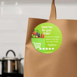 Grocery Delivery Service Thank You Review Stars Classic Round Sticker