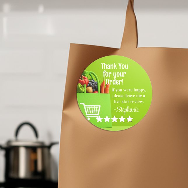 Grocery Delivery Service Thank You Review Stars Classic Round Sticker (shipt instacart thank you customer reviews sticker)