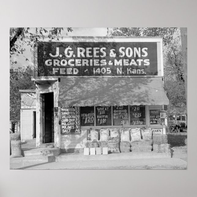 Grocery & Feed Store, 1938. Vintage Photo Poster (Front)