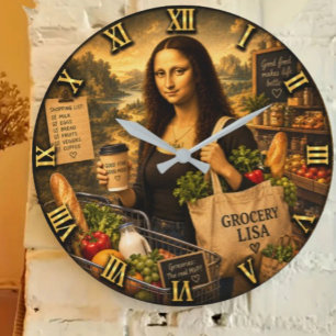 Grocery Funny Mona Lisa Shopping Lover Gift Large Clock
