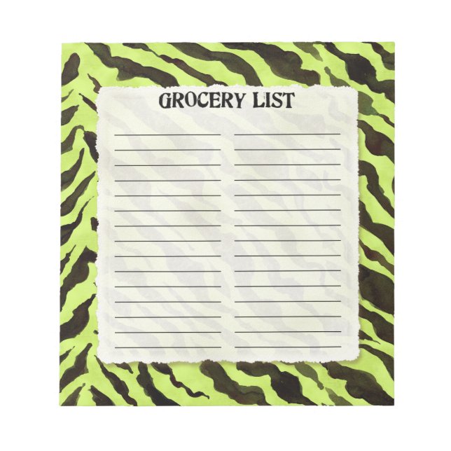 Grocery List Lime Black Zebra Stripe Print Art Notepad (Front)