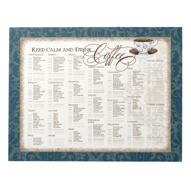 Grocery List Pad - Keep Calm and Drink Coffee Cup (Front)