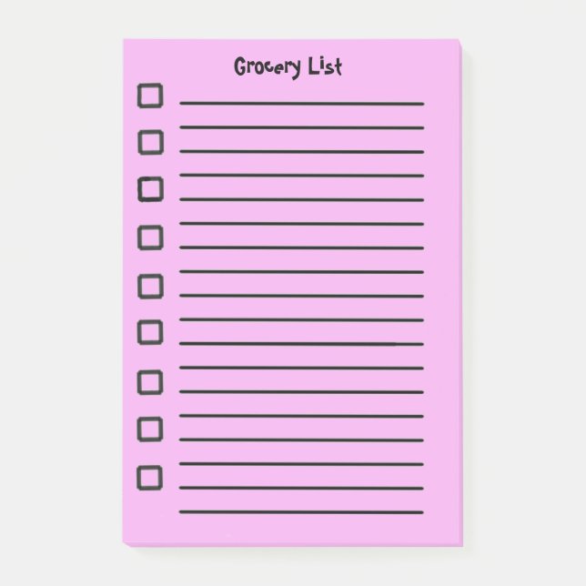 Grocery List Pink Sticky Notes 2nd Edition (Front)