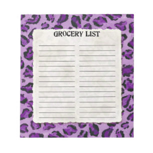 Grocery List Purple Black Leopard Spot Print Art Notepad