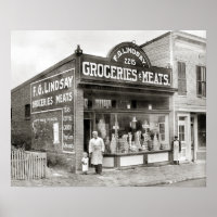 Grocery & Meat Market, 1916. Vintage Photo