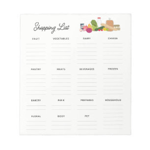 Grocery Shopping Editable List Items Small Notepad
