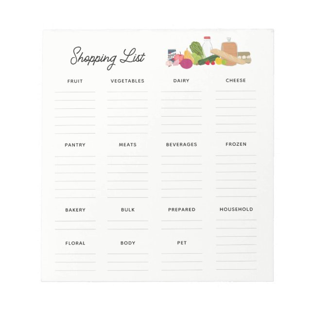 Grocery Shopping Editable List Items Small Notepad (Front)