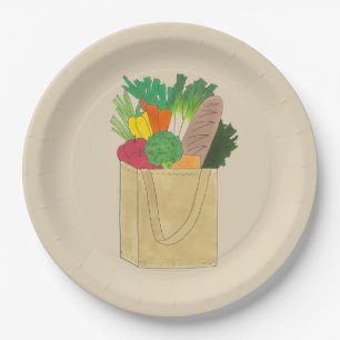 Grocery Shopping Greenmarket Market Fruit Veggies Paper Plate