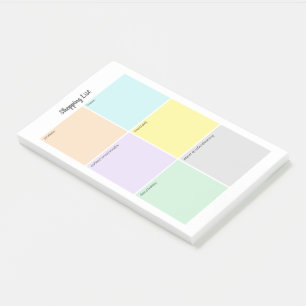 Grocery shopping list, organised by category post-it notes