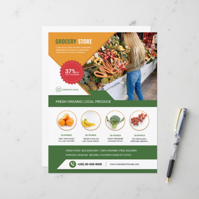 Grocery Store Flyer Template (Front/Back In Situ)