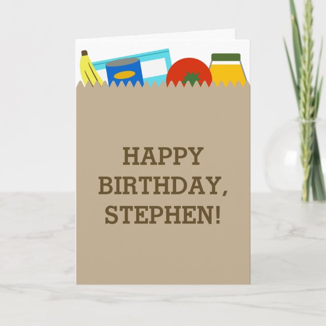 Grocery Store Supermarket Bag Sack Birthday Card (Front)