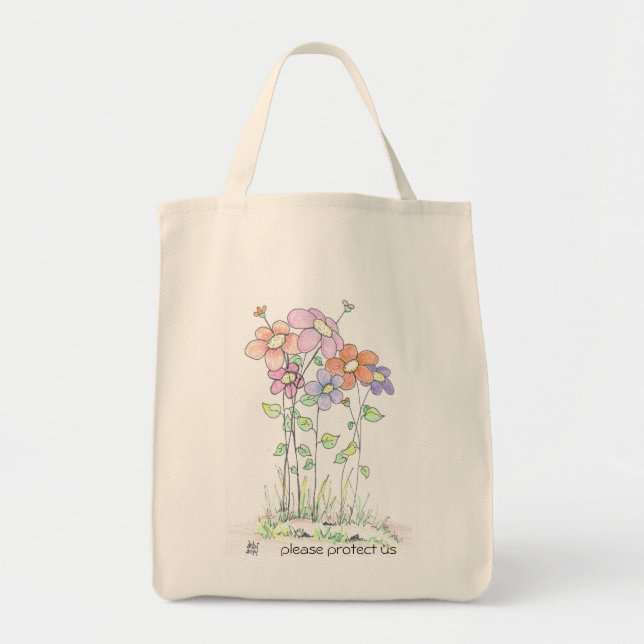 grocery tote bag:  flowers bag (Front)