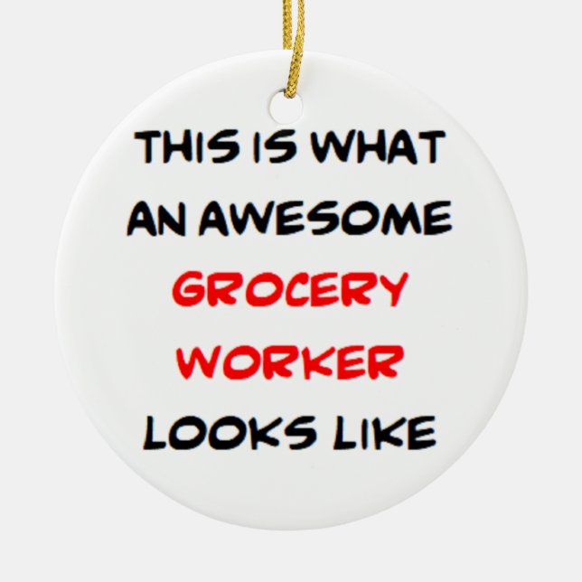 grocery worker, awesome ceramic tree decoration (Front)