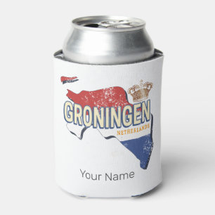 Groningen Netherlands Retro Map Dutch Vintage Can Cooler