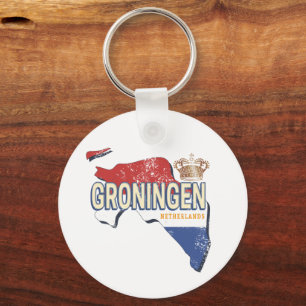 Groningen Netherlands Retro Map Dutch Vintage Key Ring
