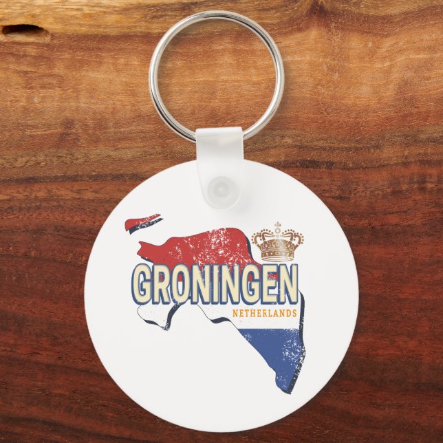 Groningen Netherlands Retro Map Dutch Vintage Key Ring (Front)