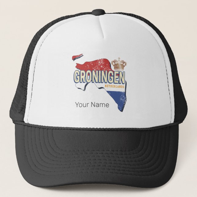 Groningen Netherlands Retro Map Dutch Vintage Trucker Hat (Front)