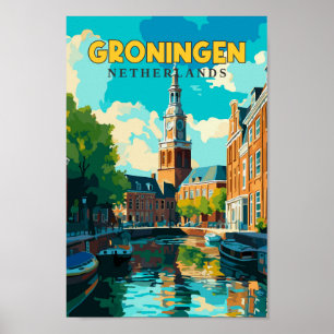 Groningen Netherlands Travel Art Vintage Poster