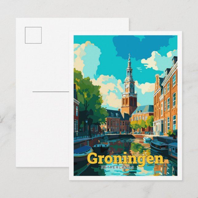 Groningen Netherlands Travel Vintage Illustration Postcard (Front/Back)