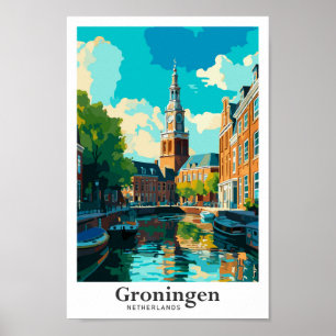 Groningen Netherlands Travel Vintage Illustration Poster