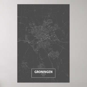 Groningen, Netherlands (white on black) Poster