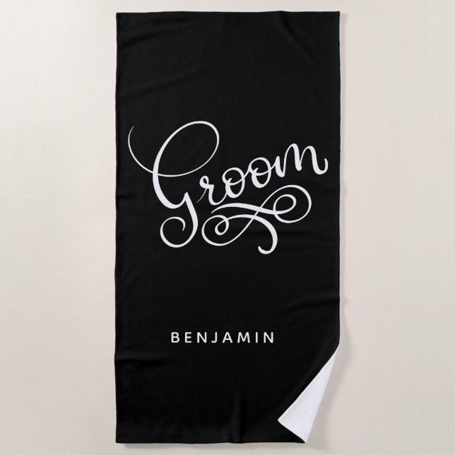 Groom | Add Your Name Beach Towel (Front)
