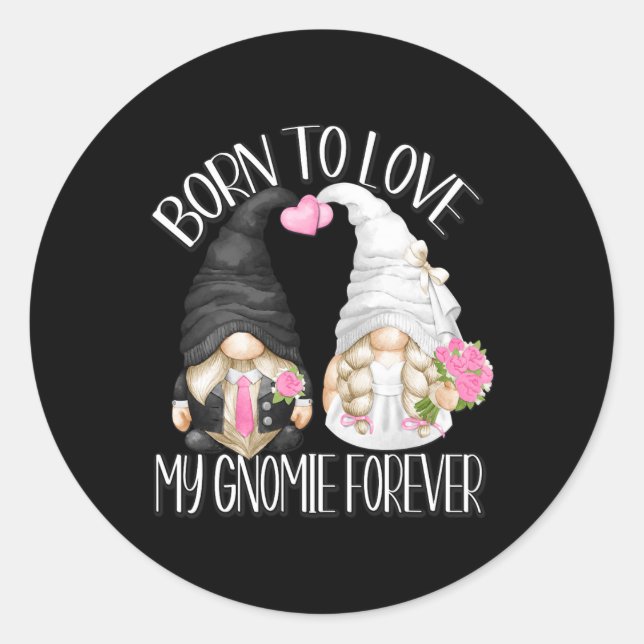Groom And Bride Gnomes For Wedding Couple Bachelor Classic Round Sticker (Front)