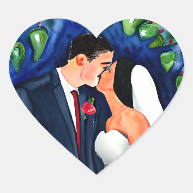 Groom and Bride Just got Married Kiss Heart Sticker (Front)