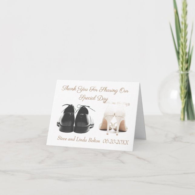 GROOM AND BRIDE  SHOES WEDDING THANK YOU CARD (Front)