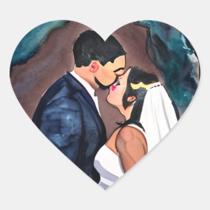 Groom and Bride Wedding Kiss Heart Sticker