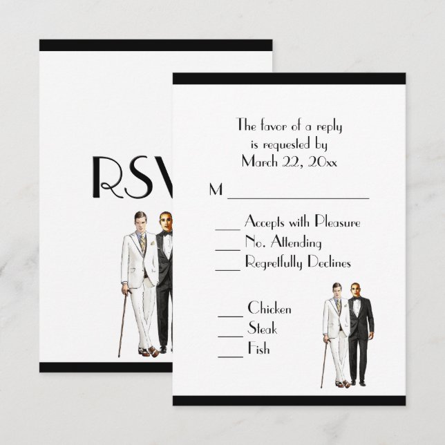 Groom and Groom Menu Wedding RSVP Classic White (Front/Back)