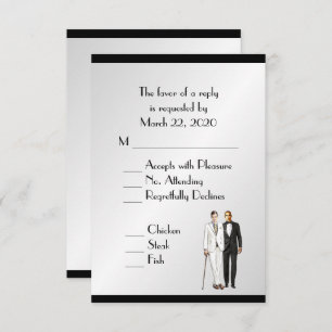 Groom and Groom Menu Wedding RSVP Classy Silver