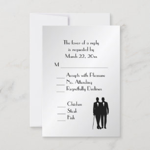 Groom and Groom Menu Wedding RSVP Silver