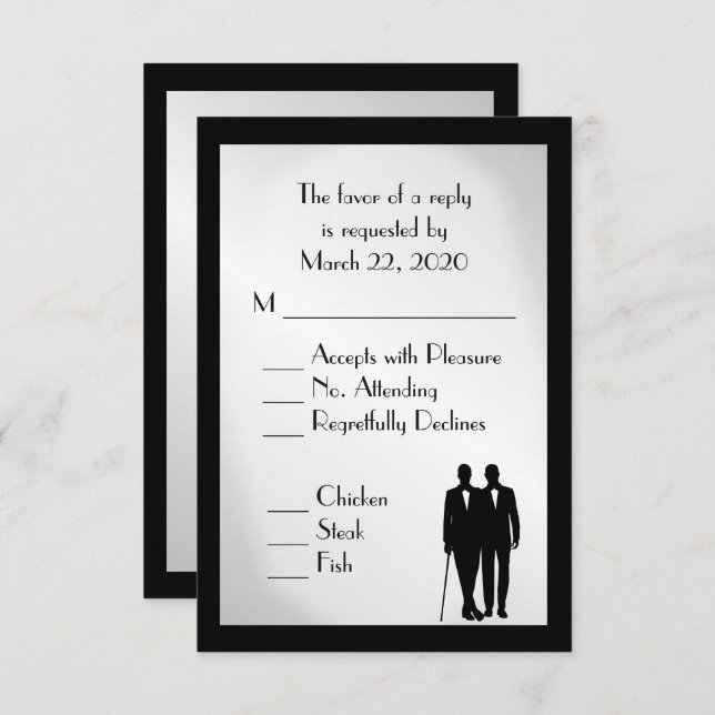 Groom and Groom Menu Wedding RSVP Silver (Front/Back)