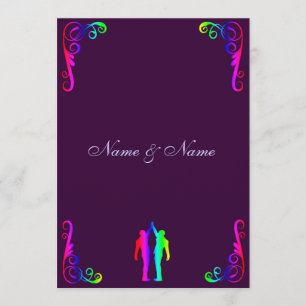 Groom and Groom - Rainbow and Purple Wedding Invitation
