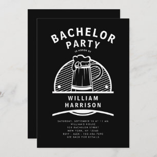 Groom Bachelor Party Black and White Brewery Tour Invitation