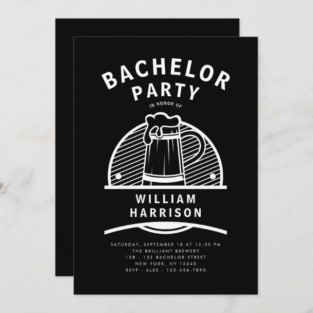 Groom Bachelor Party Black and White Brewery Tour Invitation (Front/Back)