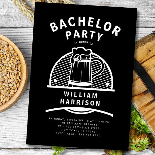 Groom Bachelor Party Black and White Brewery Tour Invitation