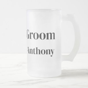 Groom Black and White Custom Name Gifts Wedding Frosted Glass Beer Mug
