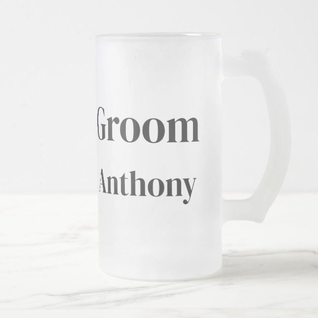 Groom Black and White Custom Name Gifts Wedding Frosted Glass Beer Mug (Right)
