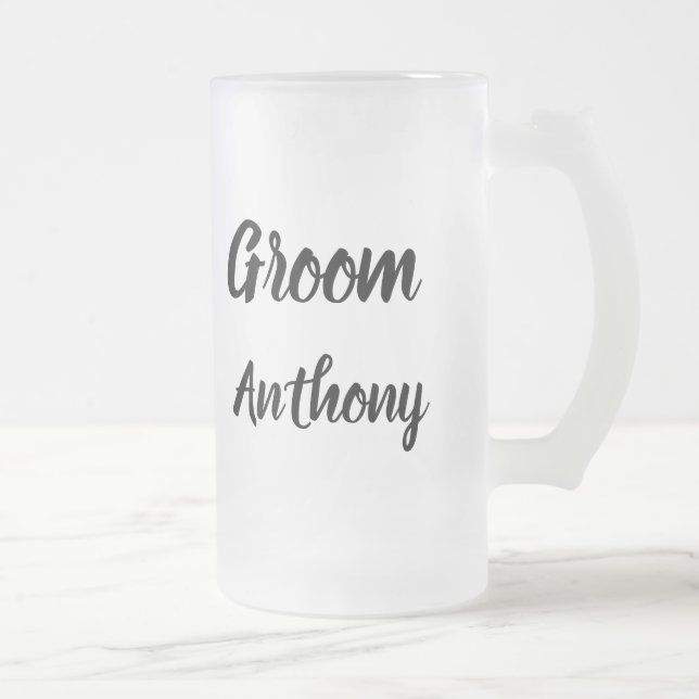 Groom Black and White Custom Name Gifts Wedding Frosted Glass Beer Mug (Right)