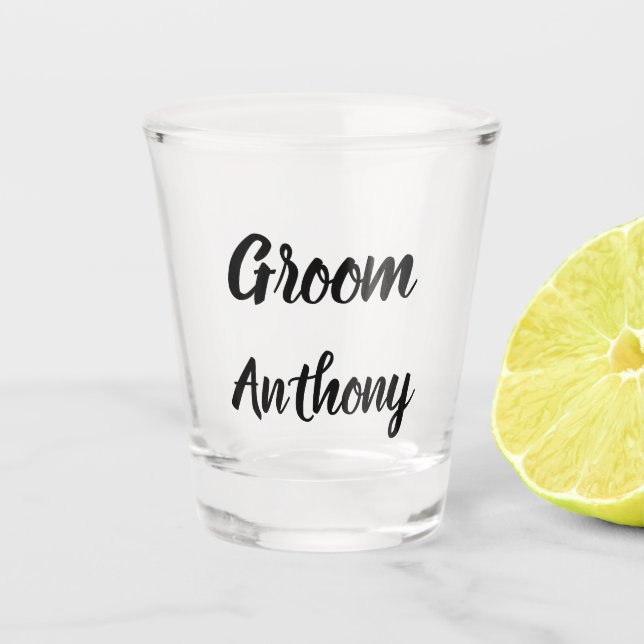 Groom Black and White Custom Name Gifts Wedding Shot Glass (Front)